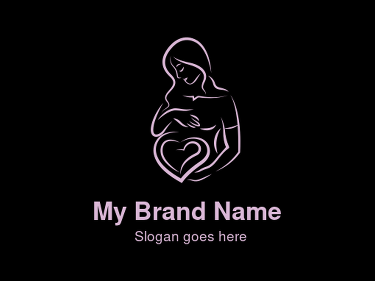 Delicate Purple Pregnant Woman with Heart Logo Design for Holistic Maternity Support Centers and Sustainable Prenatal Care Products